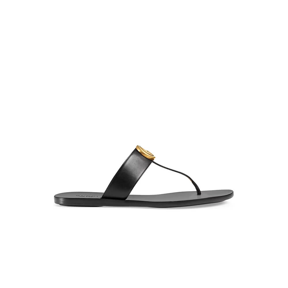 Leather thong sandal with Double G