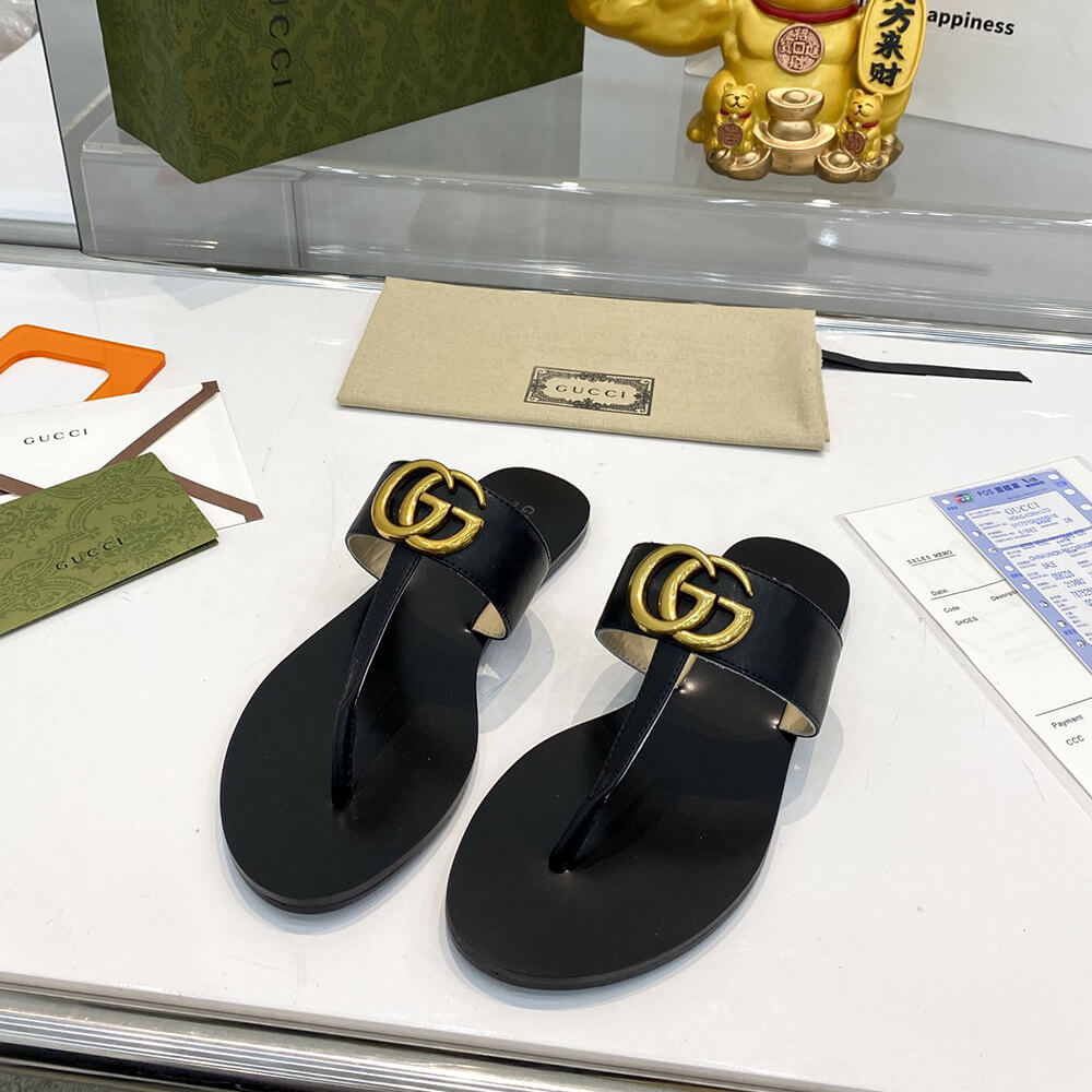 Leather thong sandal with Double G