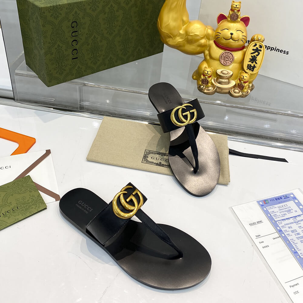 Leather thong sandal with Double G
