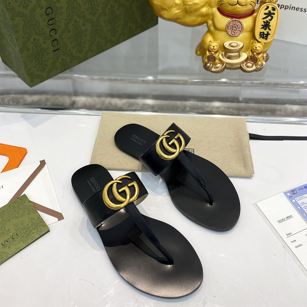 Leather thong sandal with Double G