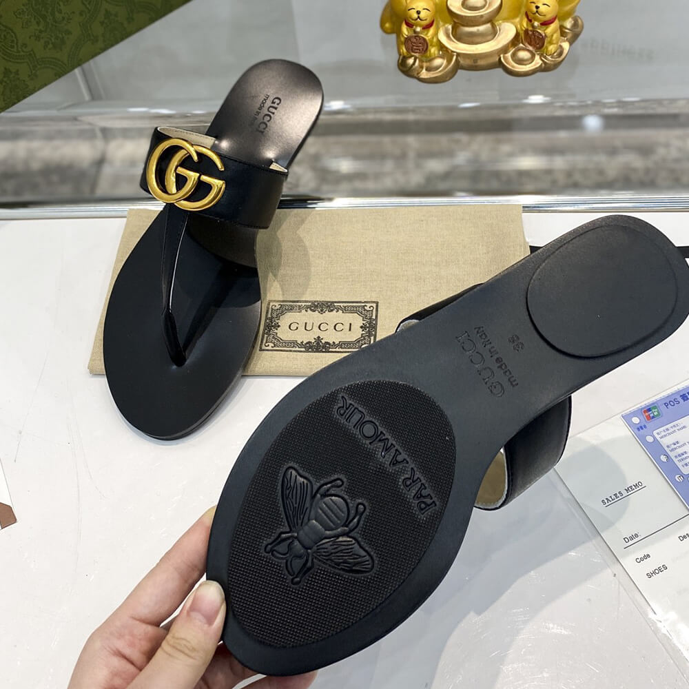 Leather thong sandal with Double G