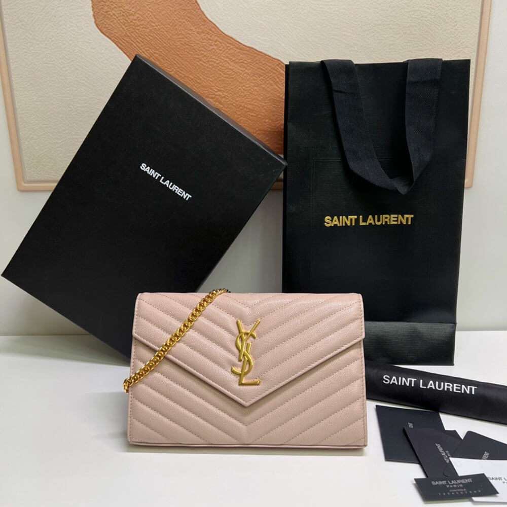 CASSANDRE MATELASSÉ CHAIN WALLET IN GRAIN DE POUDRE EMBOSSED LEATHER