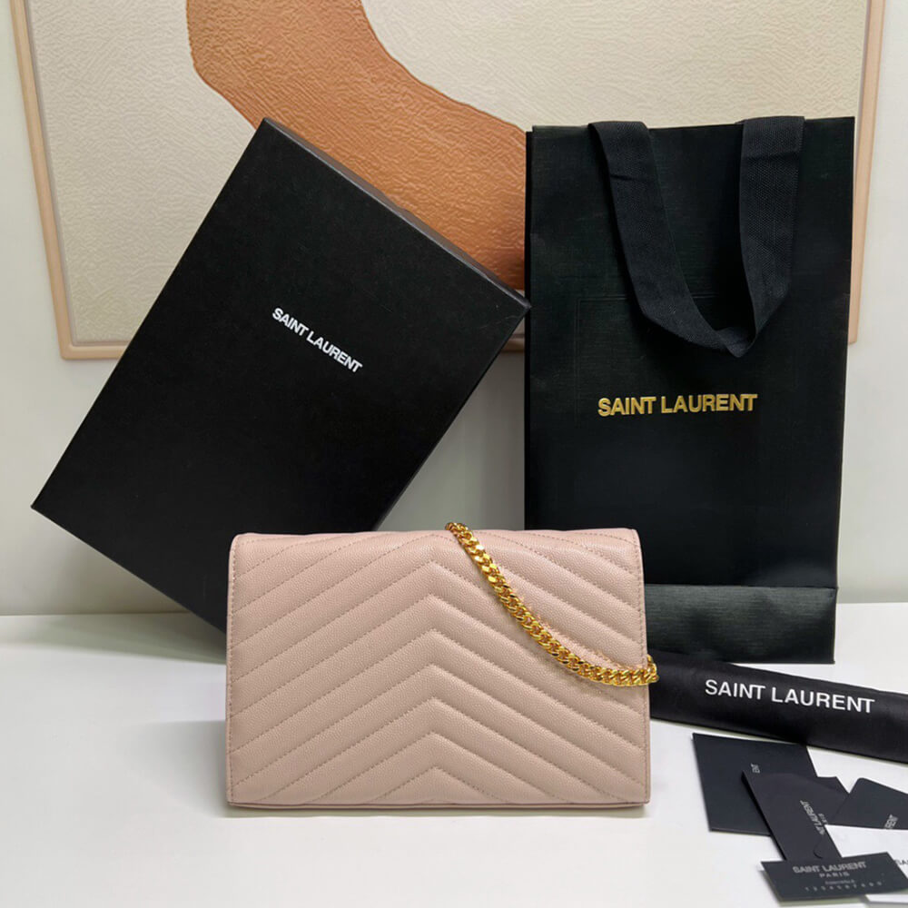 CASSANDRE MATELASSÉ CHAIN WALLET IN GRAIN DE POUDRE EMBOSSED LEATHER