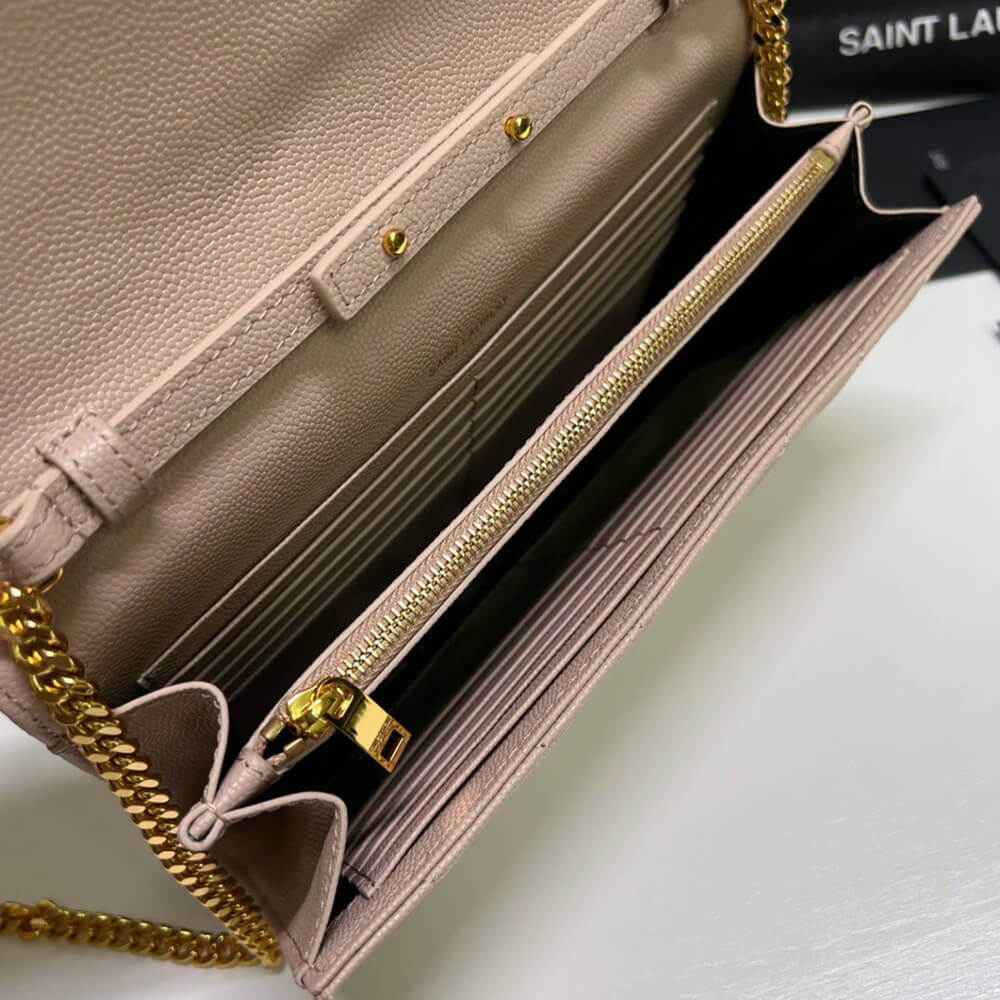 CASSANDRE MATELASSÉ CHAIN WALLET IN GRAIN DE POUDRE EMBOSSED LEATHER