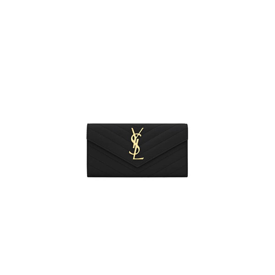 YSL CASSANDRE MATELASSÉ LARGE FLAP WALLET IN GRAIN DE POUDRE LEATHER