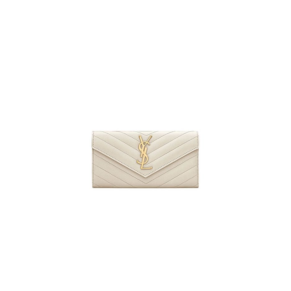YSL CASSANDRE MATELASSÉ LARGE FLAP WALLET IN GRAIN DE POUDRE LEATHER