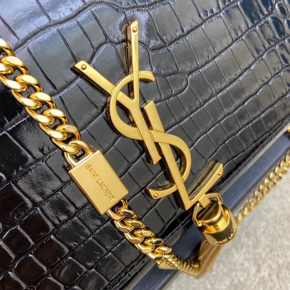YSL kate medium tassel in crocodile-embossed leather